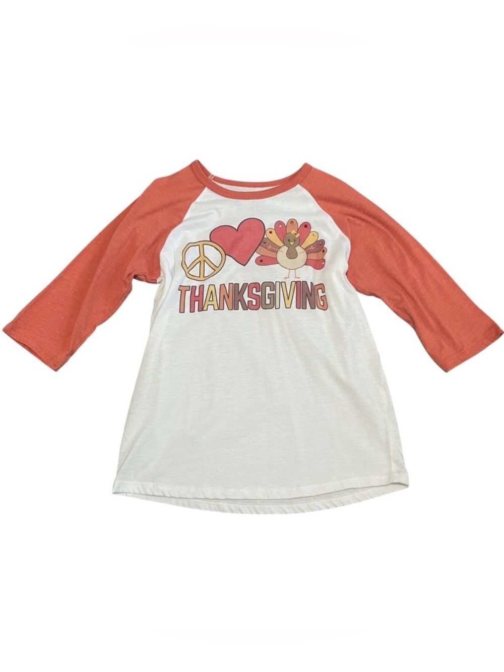 Prissy Pants Girls 3/4 Raglan Peace‎ Love Thanksgiving Shirt Size 6-7